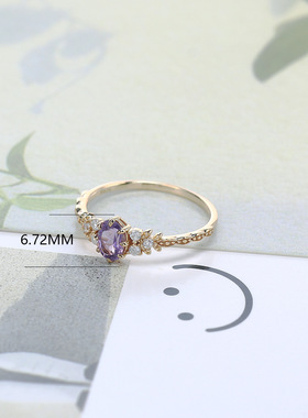 高仿红石榴花环戒指日系轻奢宫廷复古简约女仿天然紫水晶手饰戒指