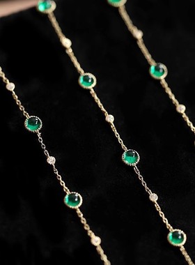 欧美单层水钻身体链 性感简约复古绿色水晶链条腰链女