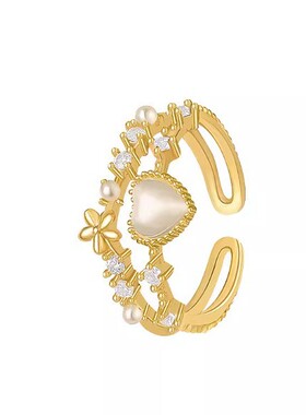 小众设计戒指女轻奢感食指戒指新款可调节镂空爱心开口戒指