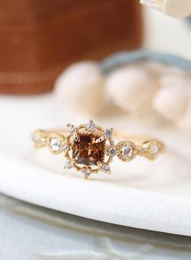 圣诞限定小方糖戒指女日系锆石镀金阿卡朵同款咖啡新款开口指环