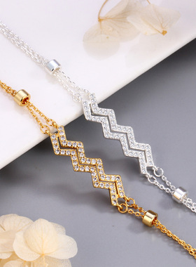 欧美时尚通勤流行几何元素箭头纹理镶嵌锆石 轻奢风手链厂家