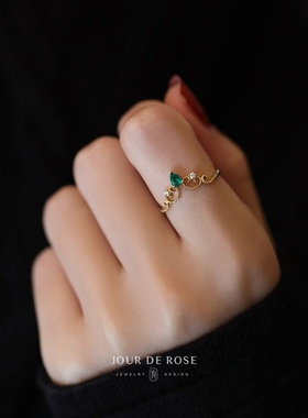 《公主假日》18k金色祖母绿开口戒指环女复古典雅设计感气质轻奢
