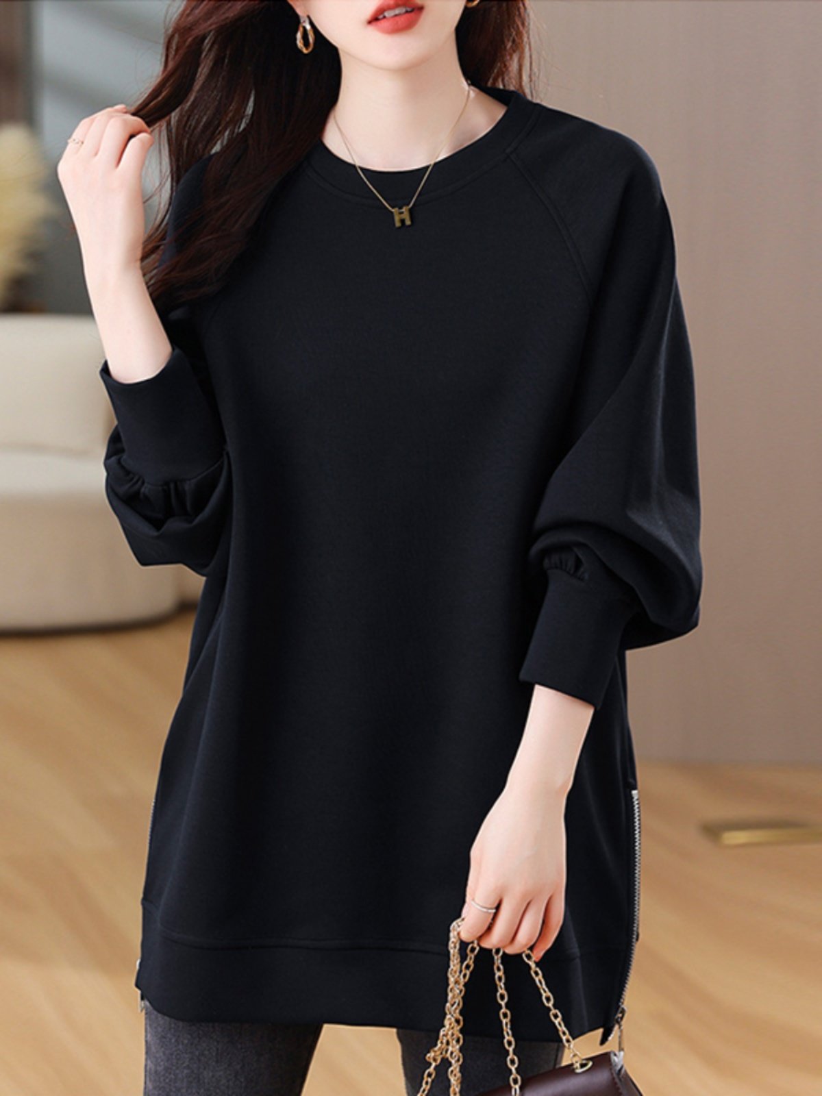 中长款女士卫衣欧货爆款2025秋冬新款大码时尚洋气长袖上衣遮屁股