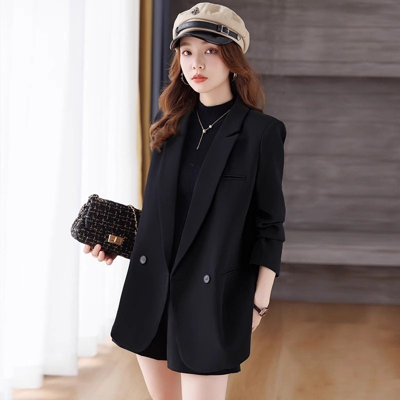 黑色西装外套女春秋2025新款春季韩版高级感小个子休闲 宽松小西