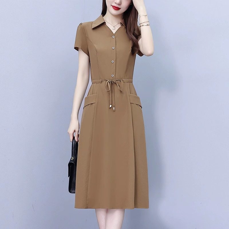 气质女士西装洋装女夏季2025新款韩版时尚大尺码收腰显瘦中长裙子