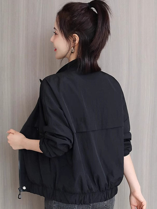 2025春秋胖mm女时尚休闲显瘦减龄小个子黑色立领夹克大码外套潮