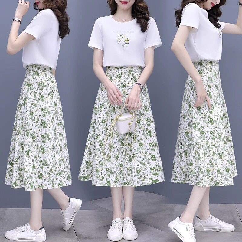 法式小众雪纺碎花洋装女夏季2025年新款半身裙子小个子两件式套装