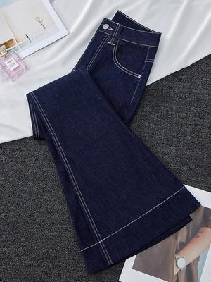 加绒微喇牛仔裤女2025春秋季新款高腰显瘦小个子九分弹力喇叭裤女