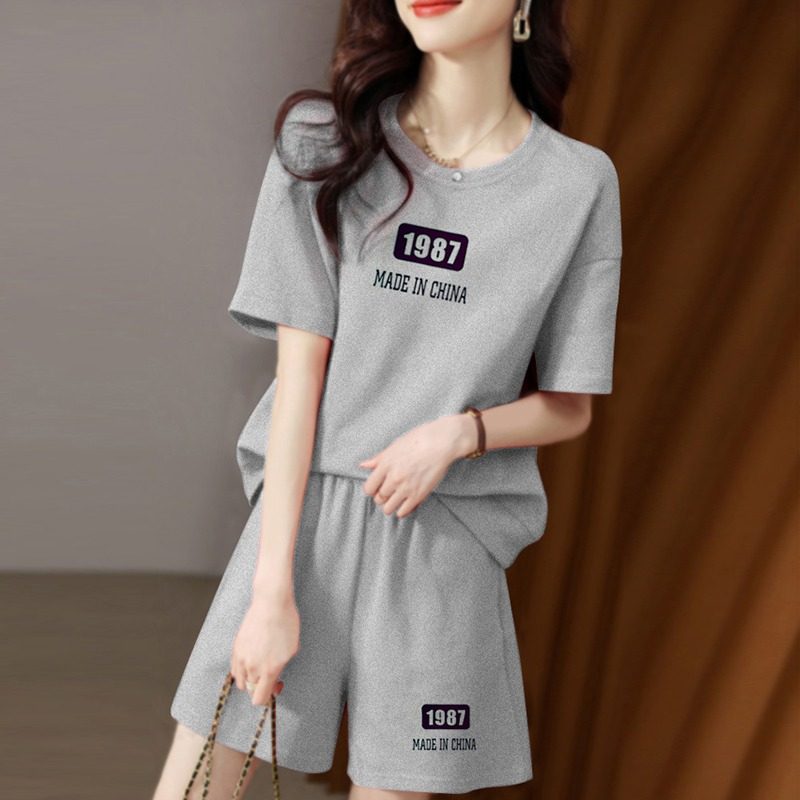 休闲运动套装女夏季2025韩版宽松洋气胖mm大码女装短袖短裤两件套