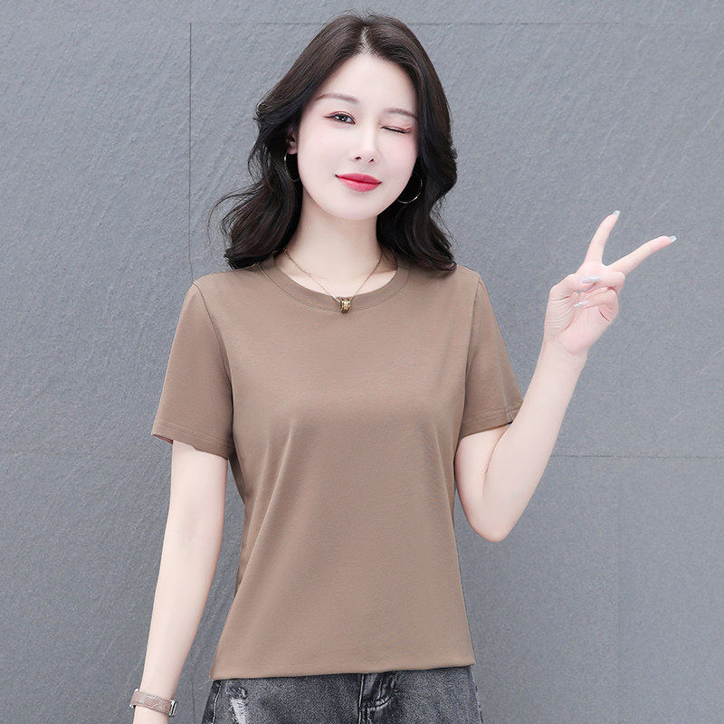 中年妈妈纯棉短袖t恤女装2026夏季新款洋气百搭短款上衣宽松体恤