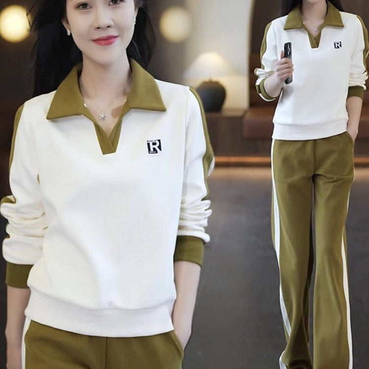翻领运动休闲套装女2025春秋季新款时尚洋气质显瘦卫衣长裤两件套