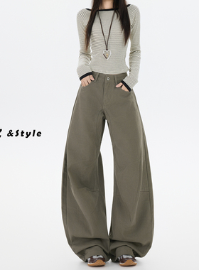 日本offcat高级感廓形弯刀牛仔裤女2025秋季新款美拉德咖绿色宽松