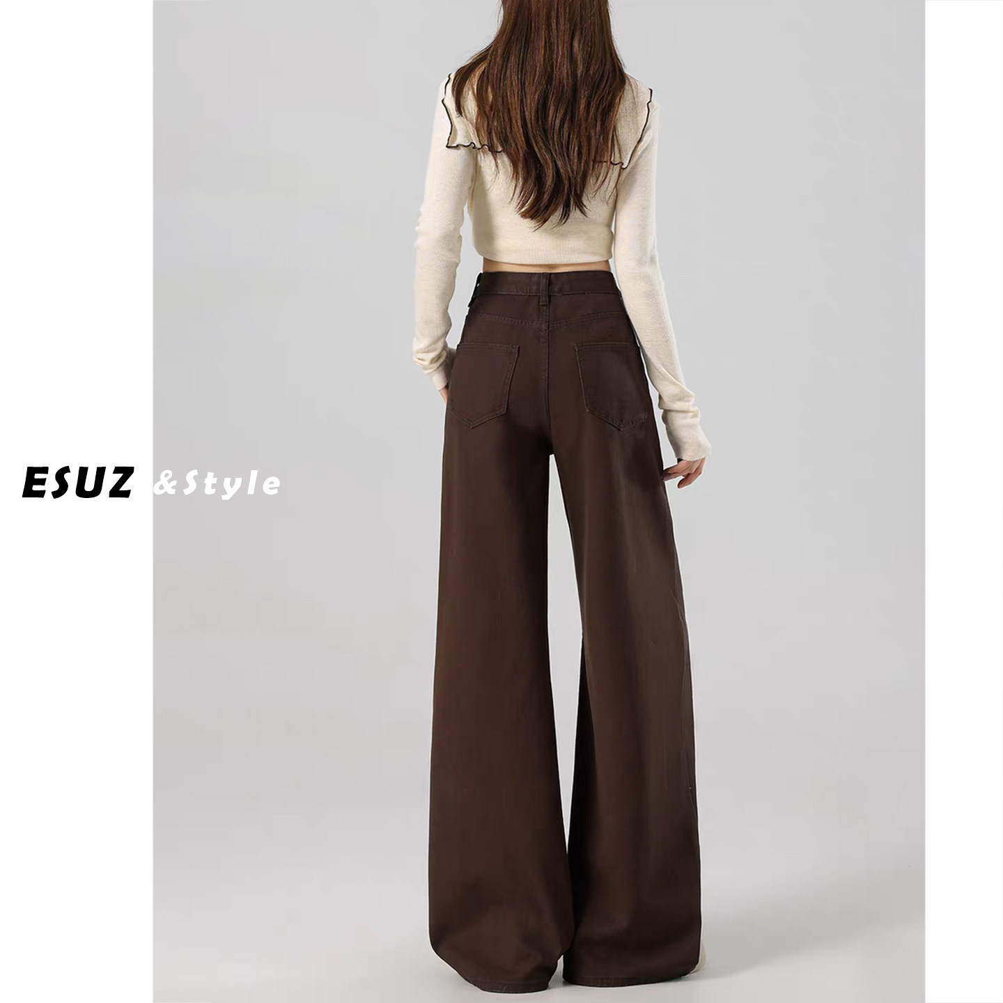 日本offcat美拉德咖棕色阔腿牛仔裤女加绒秋冬款高腰梨形身材宽松