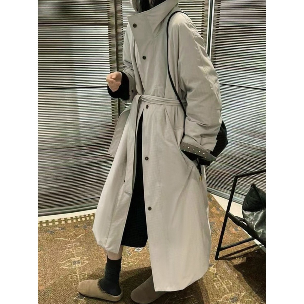日本offcat立领长款风衣羽绒服女2024冬季新款90白鸭绒大衣宽松韩