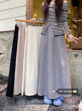 日本offcat灰色糯米裙女秋季慵懒风高腰a字大摆裙百搭显瘦半身裙