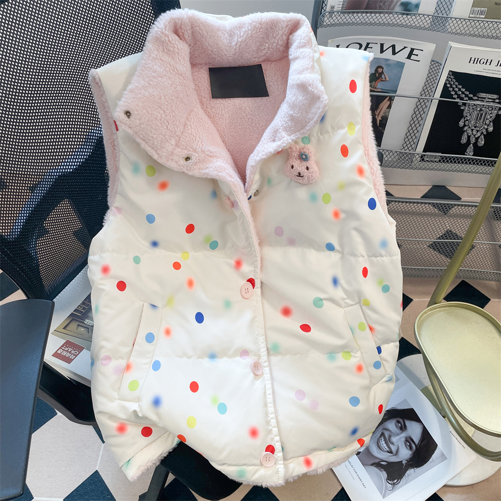 日本offcat韩系甜美彩色波点无袖羽绒马甲女秋冬季外穿加厚加绒背