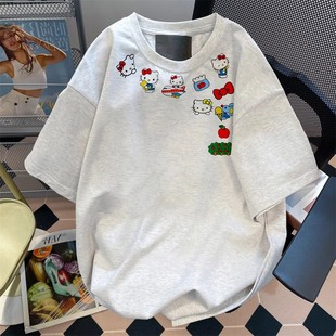 上衣 日本offcat hellokitty纯棉短袖 t女夏季 ins港风宽松休闲半袖