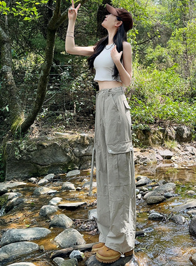 日本offcat美式速干工装裤女2025新款小个子冰丝裤子降落伞裤