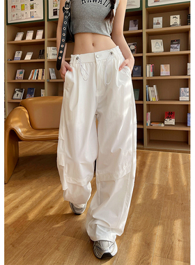 日本offcat白色工装裤女夏季2025新款运动阔腿伞兵休闲冲锋裤