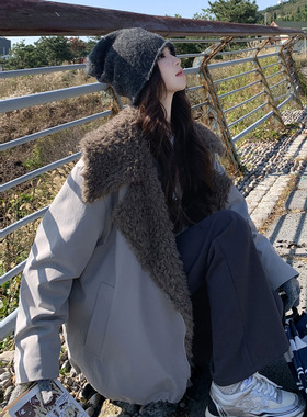 日本offcat浅灰色工装派克棉服女2025冬季新款大翻领设计感巨好看