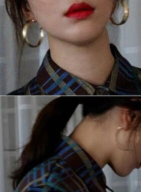 复古ulzzang韩国ins冷淡风耳环chic圆圈夸张金属百搭圆形耳夹耳钉