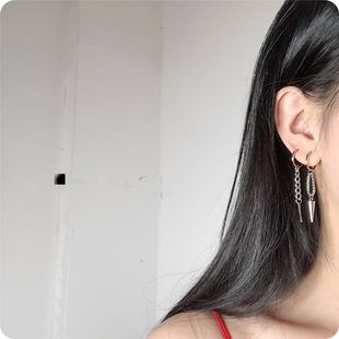 不对称铆钉尖刺链条耳环耳夹男女饰品个性 小鬼王琳凯同款 百搭