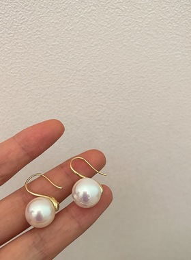 法式真多麻灰色白色玻璃珍珠耳钉女小众高级感高跟鞋耳坠耳饰耳环