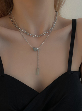 法式复古双层叠戴金属钛钢链条女