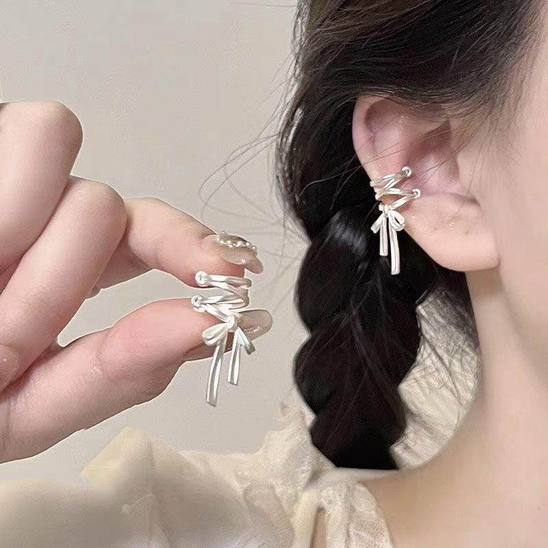 哑光晃动银色蝴蝶结耳夹女轻奢高级感耳环小众设计感无耳洞耳骨夹,饰品/流行首饰/时尚饰品新,耳夹,淘宝优惠券,粉丝福利购,淘宝优惠卷