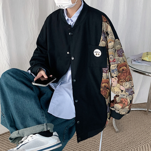 小熊拼色夹克外套棒球服 大码 港风 电商A057-JK22-P75(控98）图片