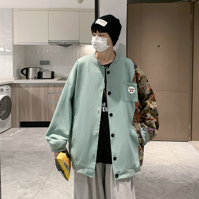 小熊拼色夹克外套棒球服大码港风电商A057-JK22-P75(控98）,男装夹克,电商A057