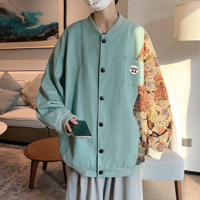小熊拼色夹克外套棒球服 大码 港风 电商A057-JK22-P75(控98）图片