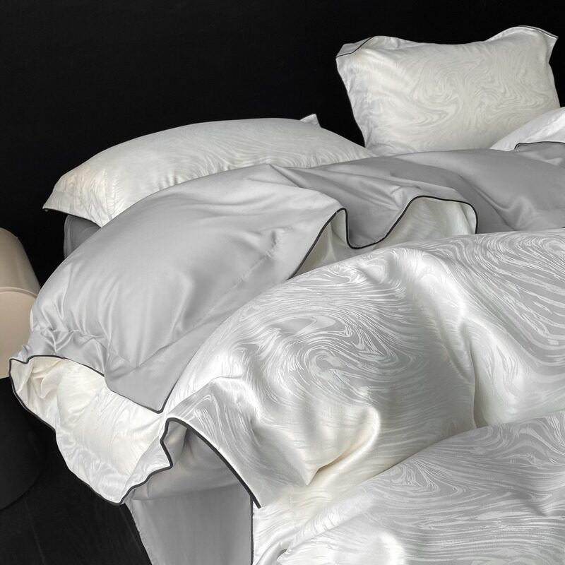 轻奢夏季冰丝床上四件套高级感贡缎提花被套床单被罩床笠2026新款