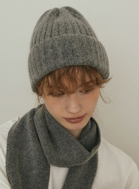 韩国设计师款兔毛混纺经典抽条毛线帽女秋冬少女显脸小针织冷帽