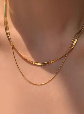 JILIFANG不掉色欧美个性简约百搭时髦双层三层叠戴蛇骨炼锁骨项炼