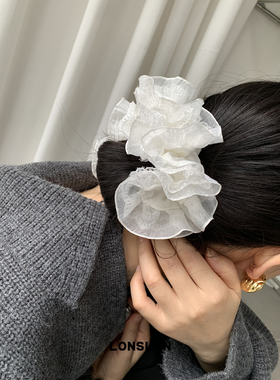 LONSLAN ACC 2024搭配 小众设计INS双层蕾丝多褶皱白色发圈