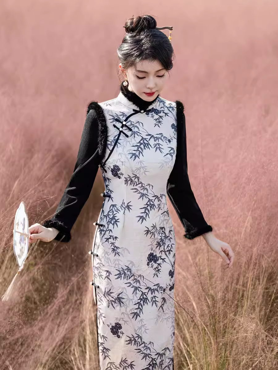 水貂绒深秋宴会旗袍复古风妈妈装
