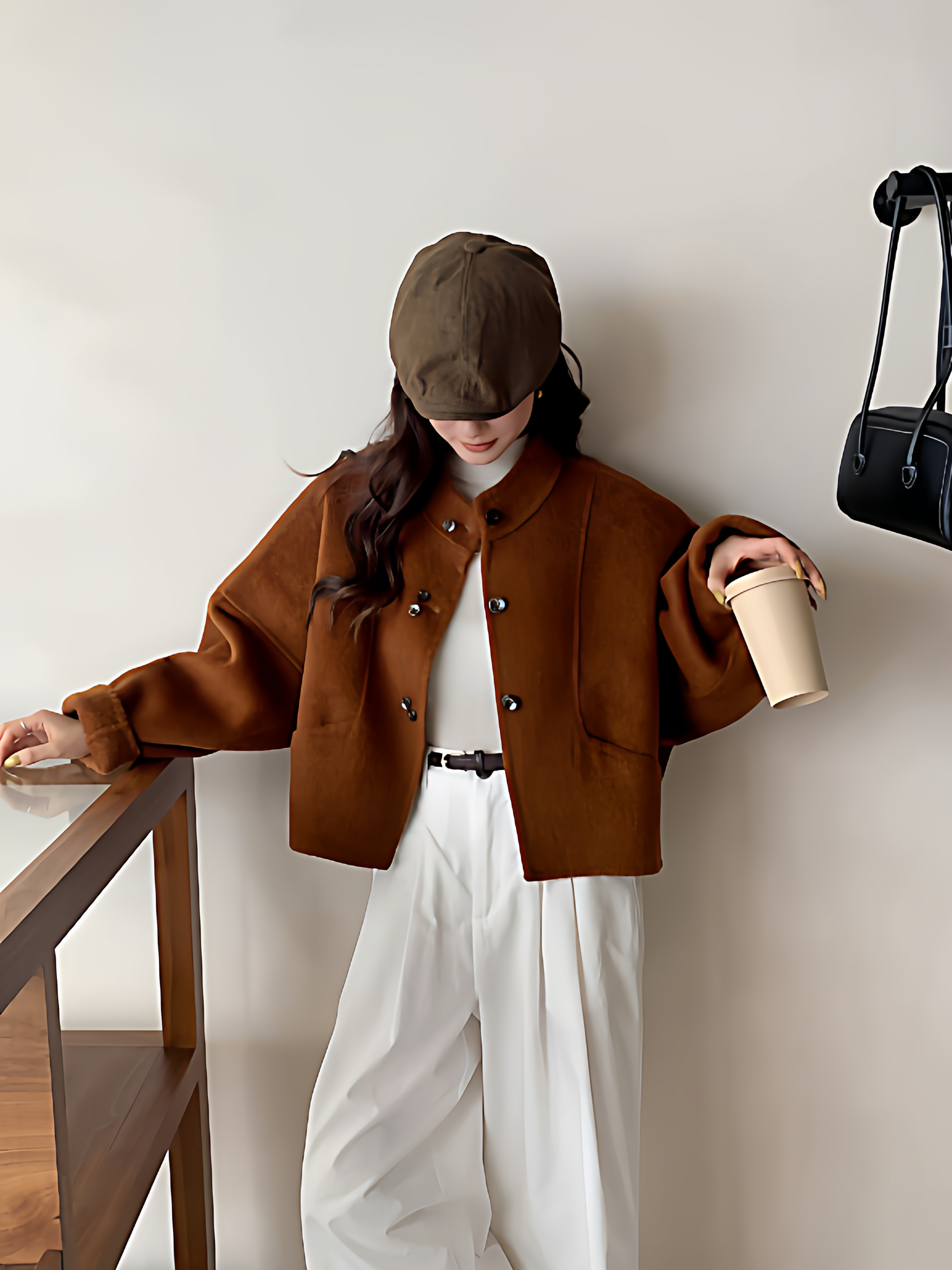 羊毛大衣2025秋冬新款女洋气简约羊毛立领短款大衣外套