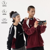 OCTOBEE日系复古圆领套头球衣加绒保暖拼接运动卫衣