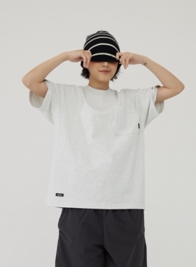 OCTOBEE夏季日系宽松休闲300g重磅口袋打底纯棉圆领情侣短袖T恤潮