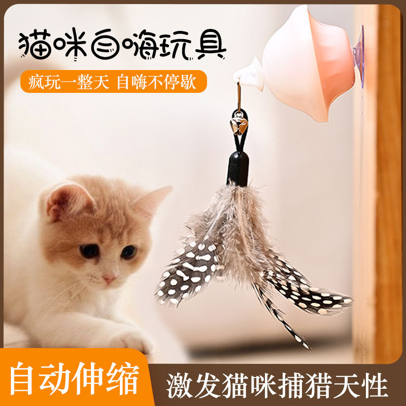 新款宠物用品羽毛替换逗猫猫玩具自嗨解闷逗猫棒自动收缩猫咪玩具