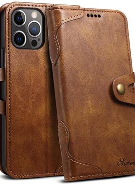 适用于iPhone12 mini 13 14 Pro Max Leather Case Card Holder Cover苹果13mini手机皮套硅胶软防摔保护套男