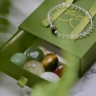 狮子座天然水晶ly套盒星座水晶手链天然水晶滚石热敷石网兜项链