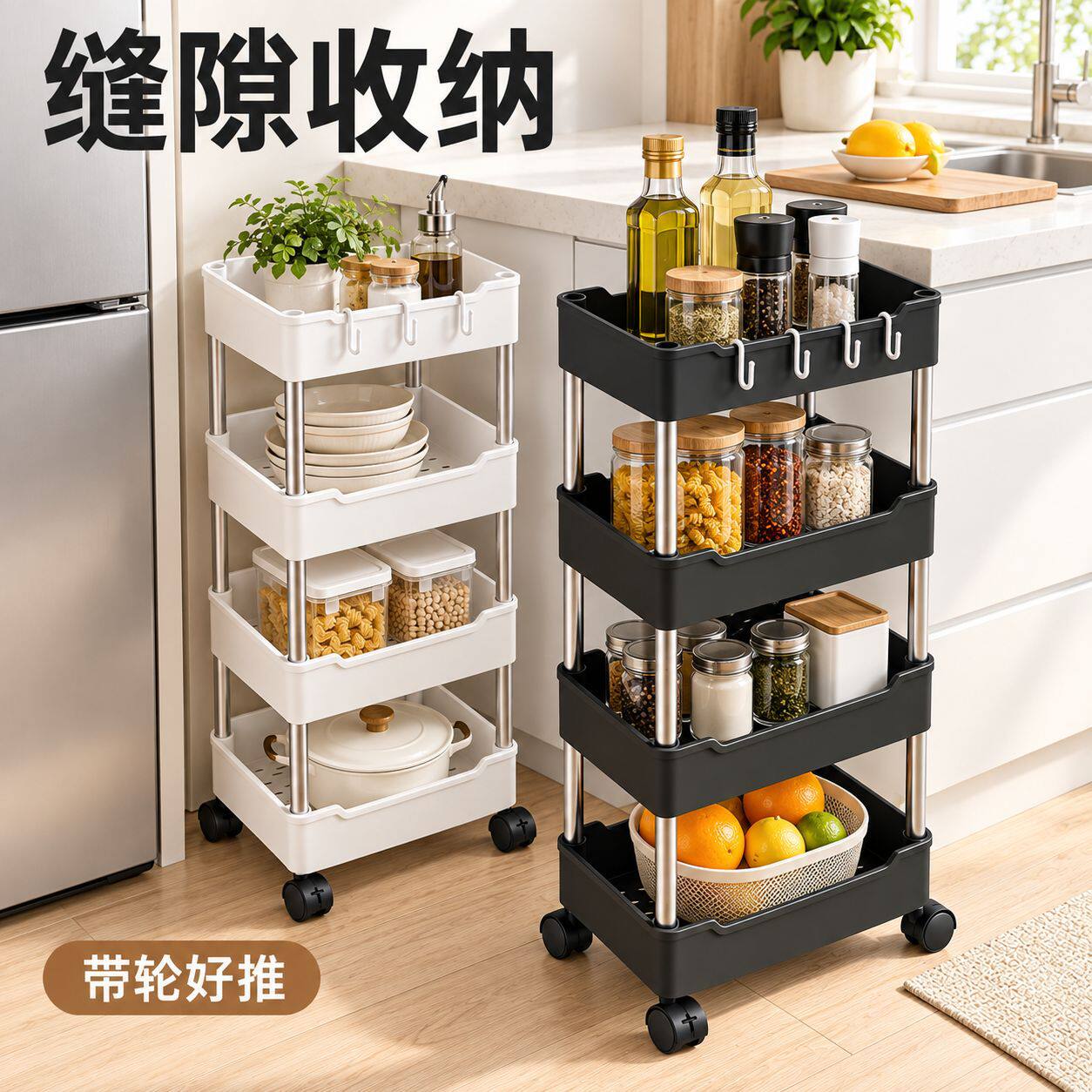 零食架小推车置物架宿舍厨房客厅窄缝多层多功能可移动收纳架