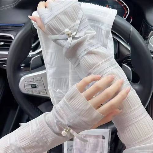 厂家直销蝴蝶结蕾丝防晒袖套防紫外线女冰丝优雅开车骑行长款护臂