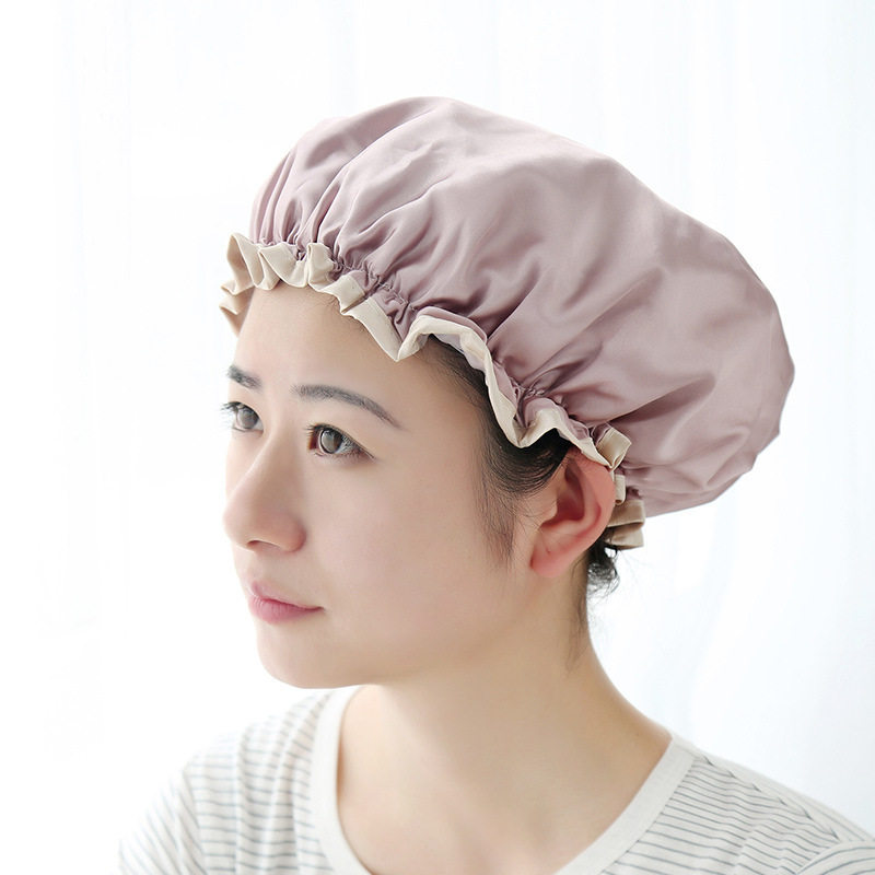素色双层浴帽防水成人女士淋浴长发洗澡沐浴头套厨房帽子防油烟帽