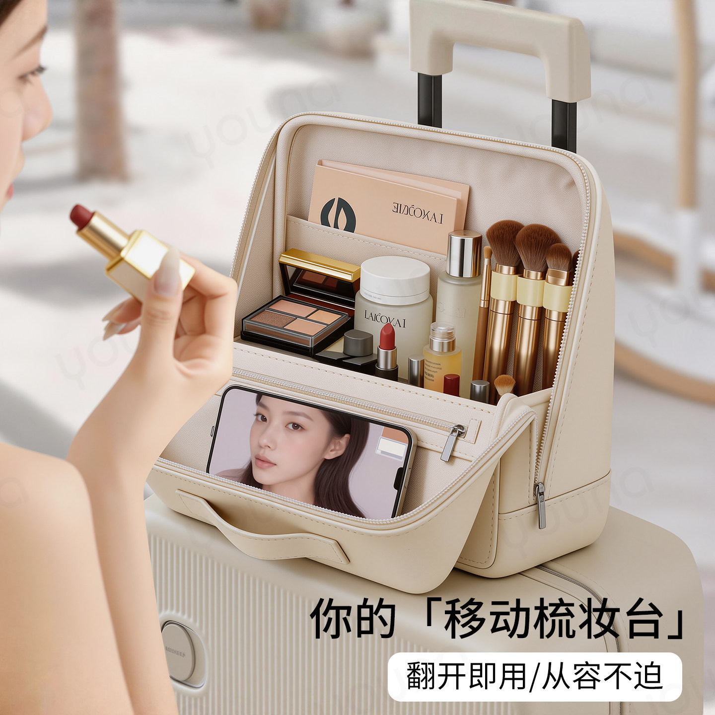 自立式化妆包大容量女外出便携洗漱包高端多功能化妆品刷子收纳包