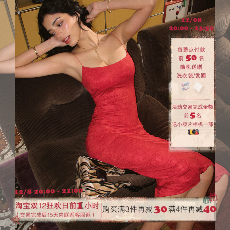 ITSNIKAR欧美蓝色吊带连衣裙女夏性感针织包臀裙修身显瘦长款裙子