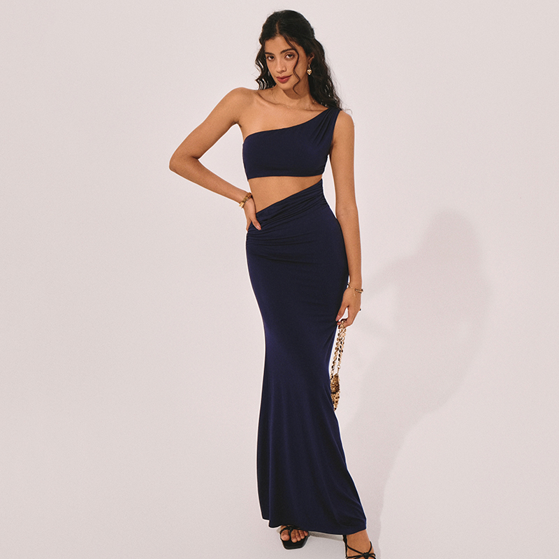 ITSNIKAR 不规则斜肩针织连衣裙女夏设计感吊带裙收腰显瘦包臀裙