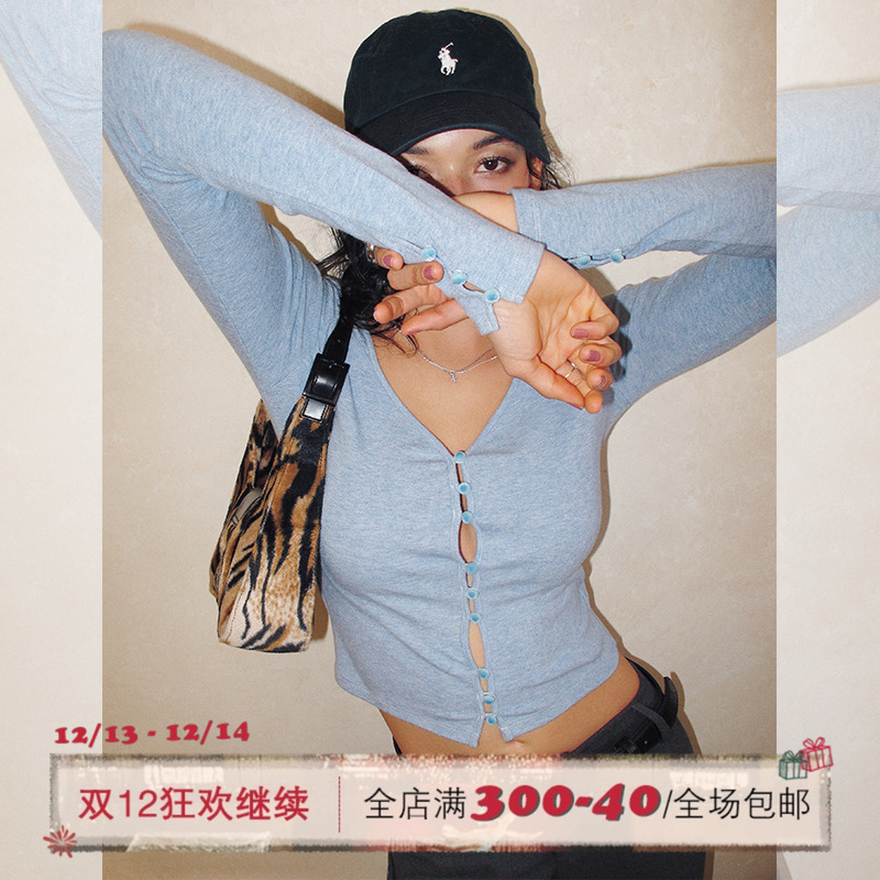 ITSNIKAR 法式复古毛针织开衫女秋轻薄舒适打底衫立体感长袖上衣